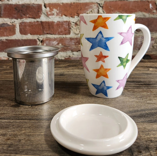 Stars ceramic tea mug with infuser